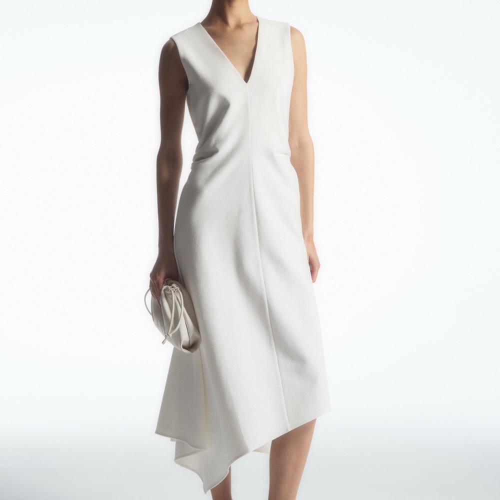 NWT COS Gathered Asymmetric Midi dress White Small